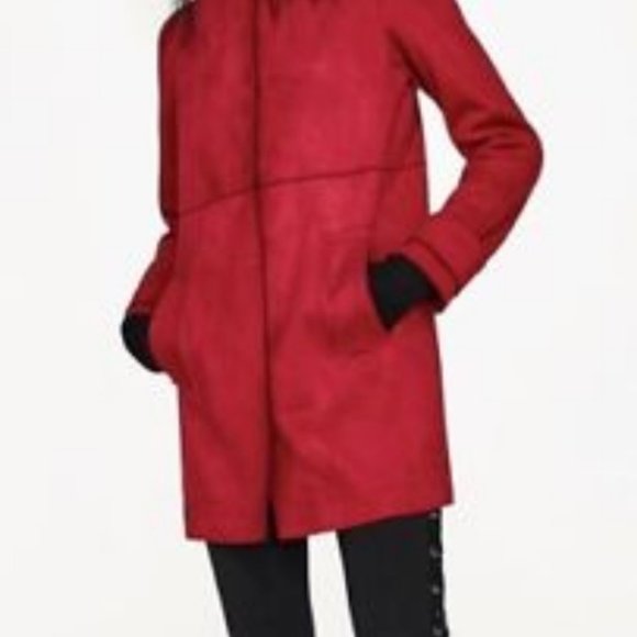 zara red suede coat